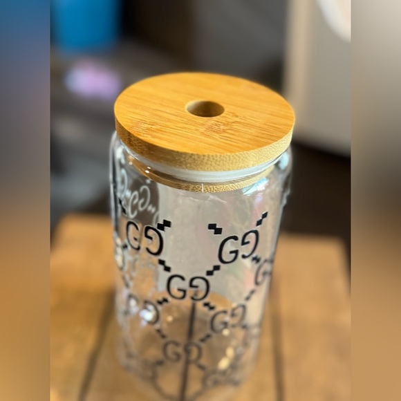 Leopard Print Glass cup with Bamboo Lid - Picture 4 of 4